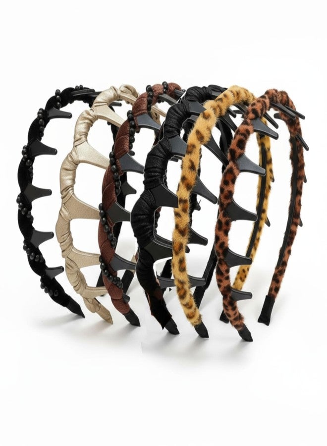 Suncalla 6 Pcs New Vintage High Cranium Artificial Pearl Hairband Elegant Braided Diamond Headbands with Teeth Anti-slip Decorative Hair Bands for Women(Diamond,Mixed Styles,Black, Coffee) - Image 1